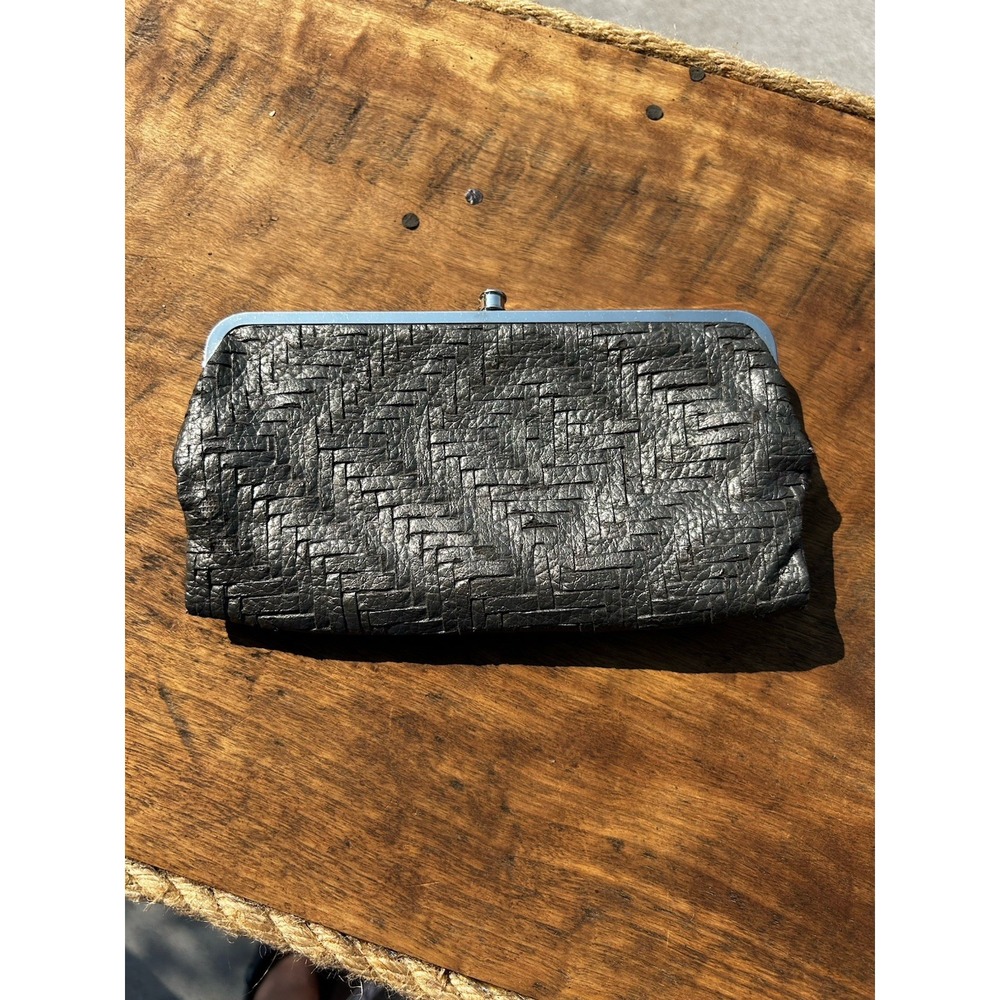 Black Faux Leather Kiss Lock Clutch Wallet Embossed Frame Evening Purse